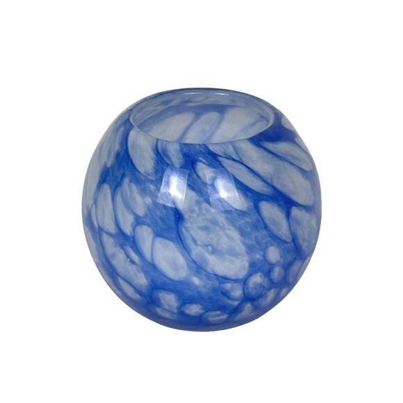 Handmade Blue Speckled Swirl Art Glass Jar Decor - Picture 1 of 4